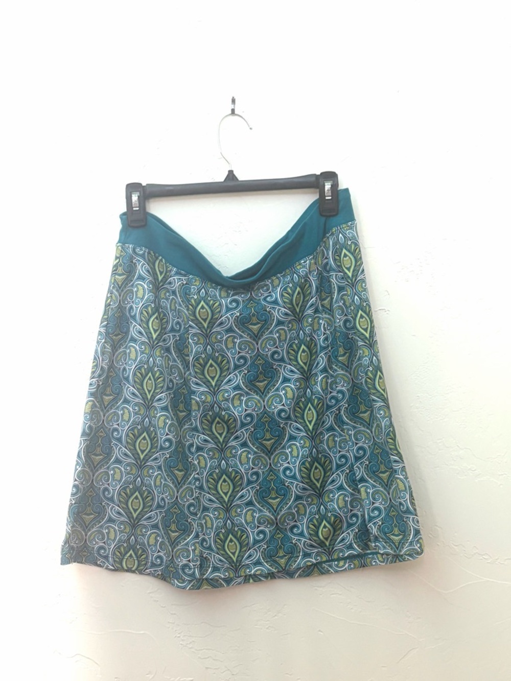 Teal Patterned A-Line Skirt